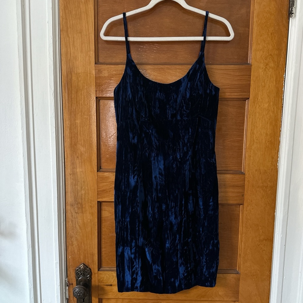 Vintage royal blue crushed velvet mini dress